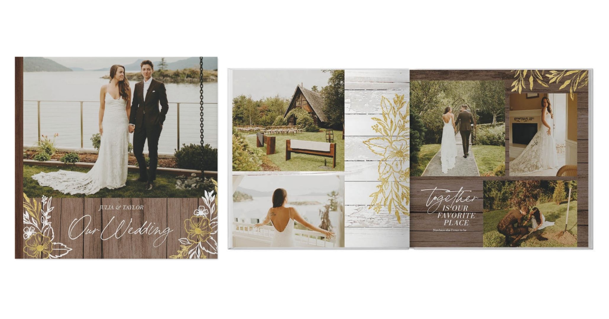 rustic wedding photo book with foil accents