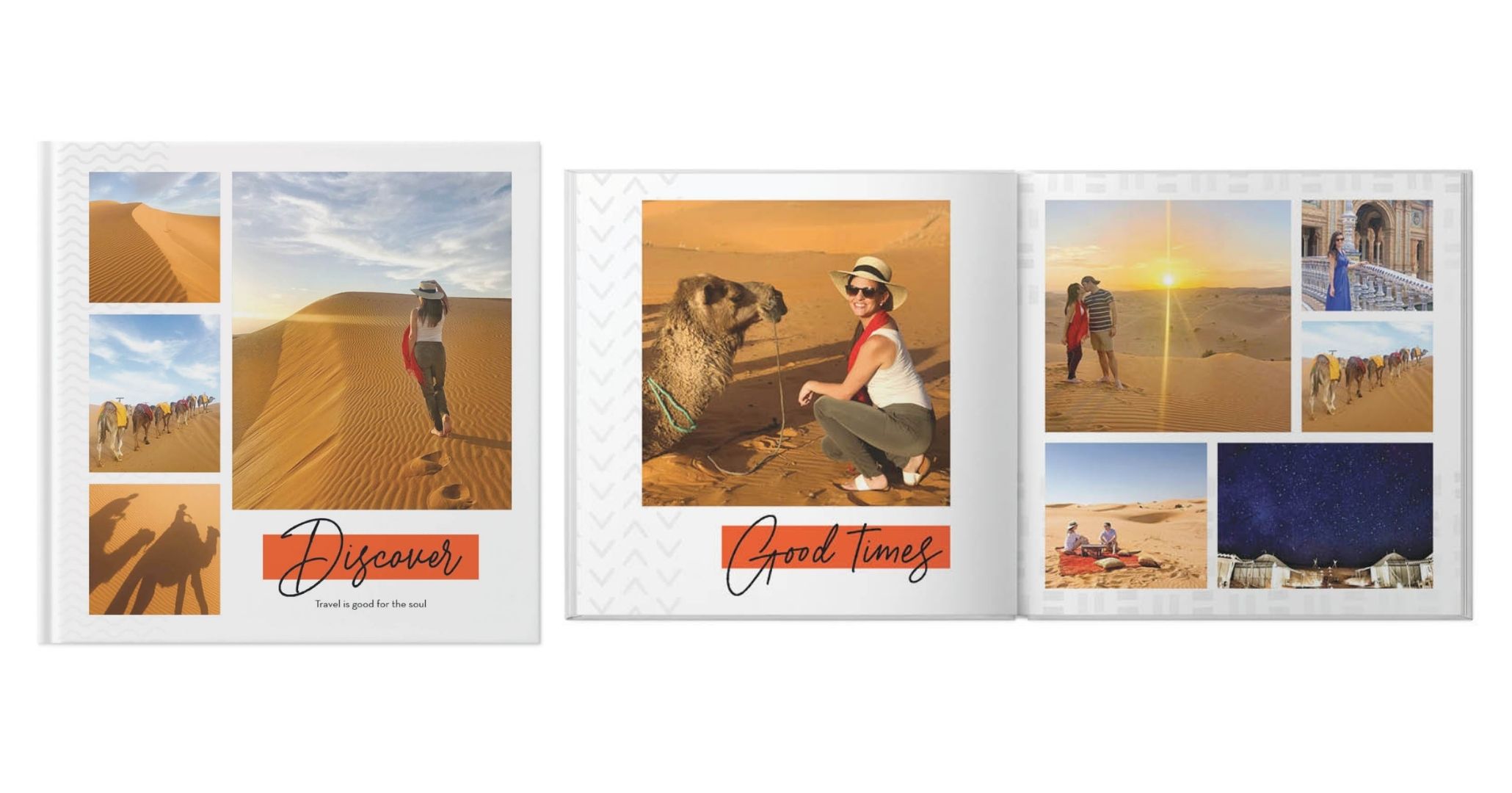 travel photo book showing pictures in a desert