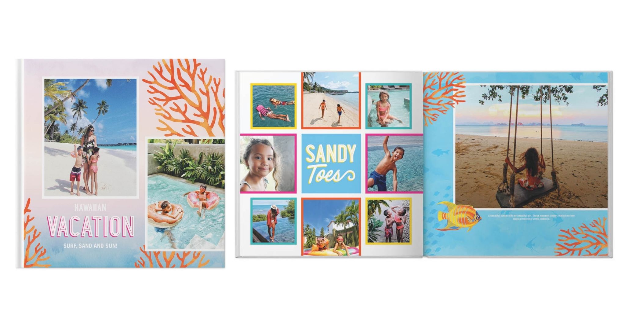 travel photo book with tropical-themed design template