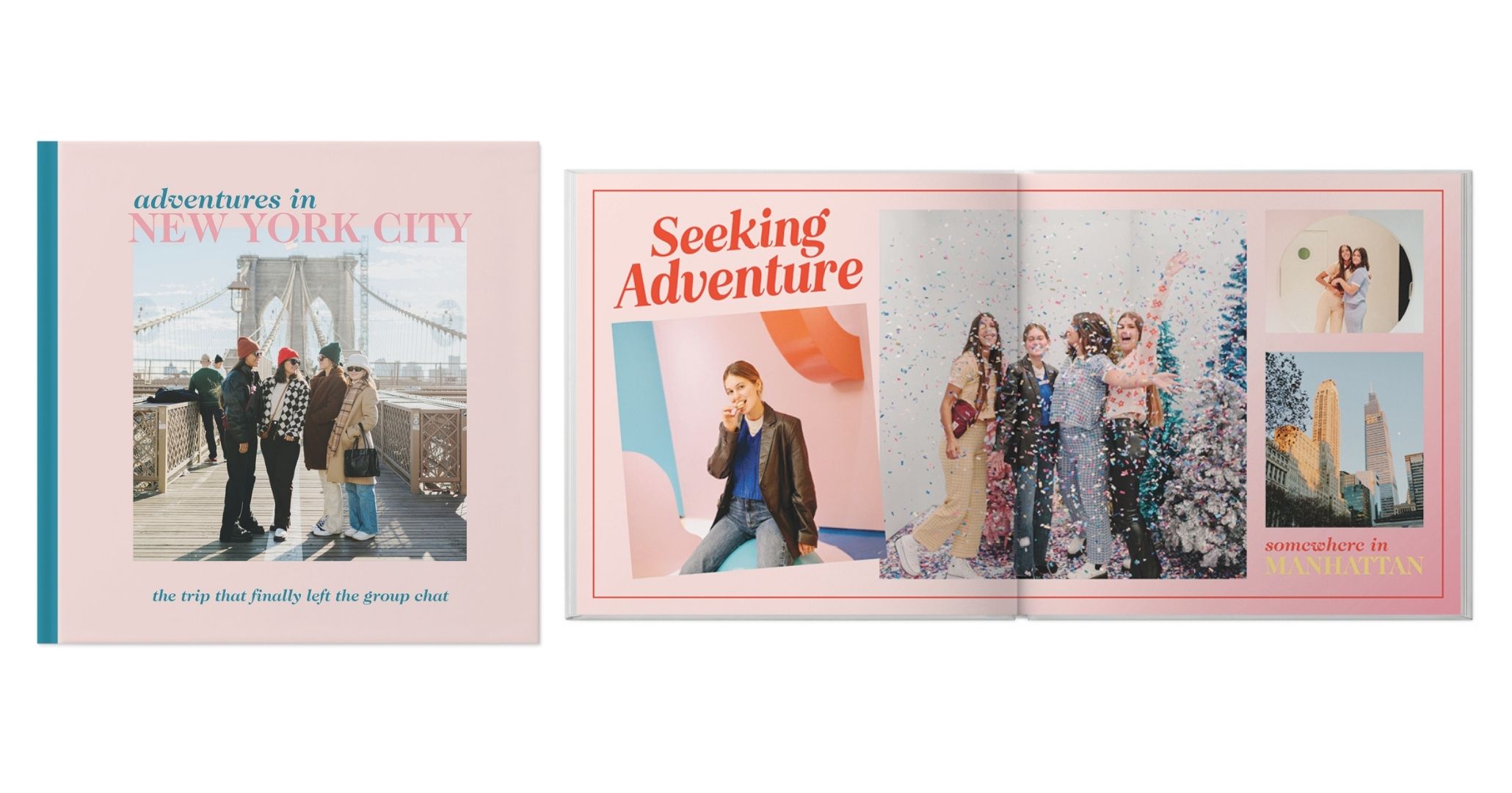 pink travel photo book showcasing adventure sin new york city