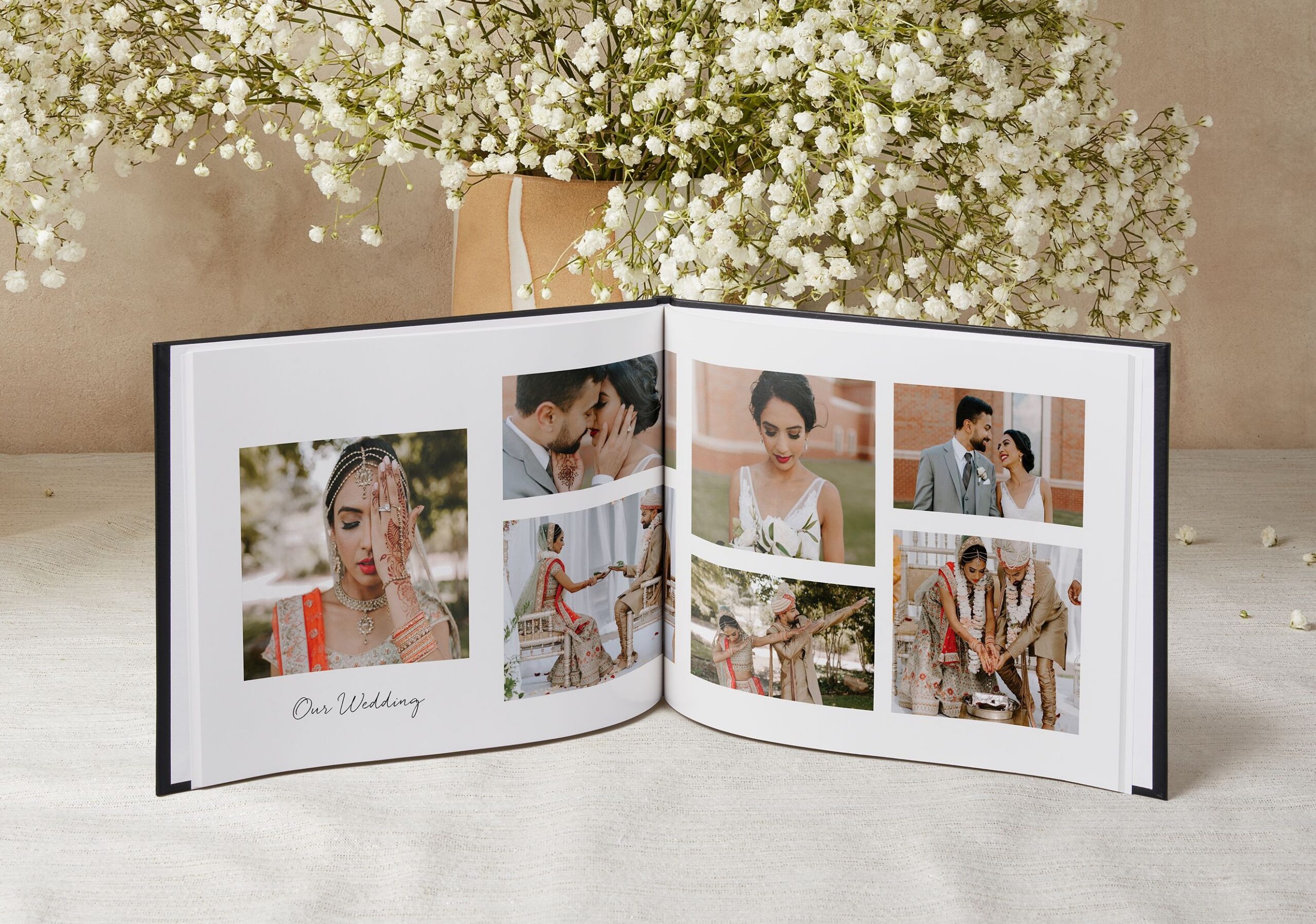 open spread wedding photo book