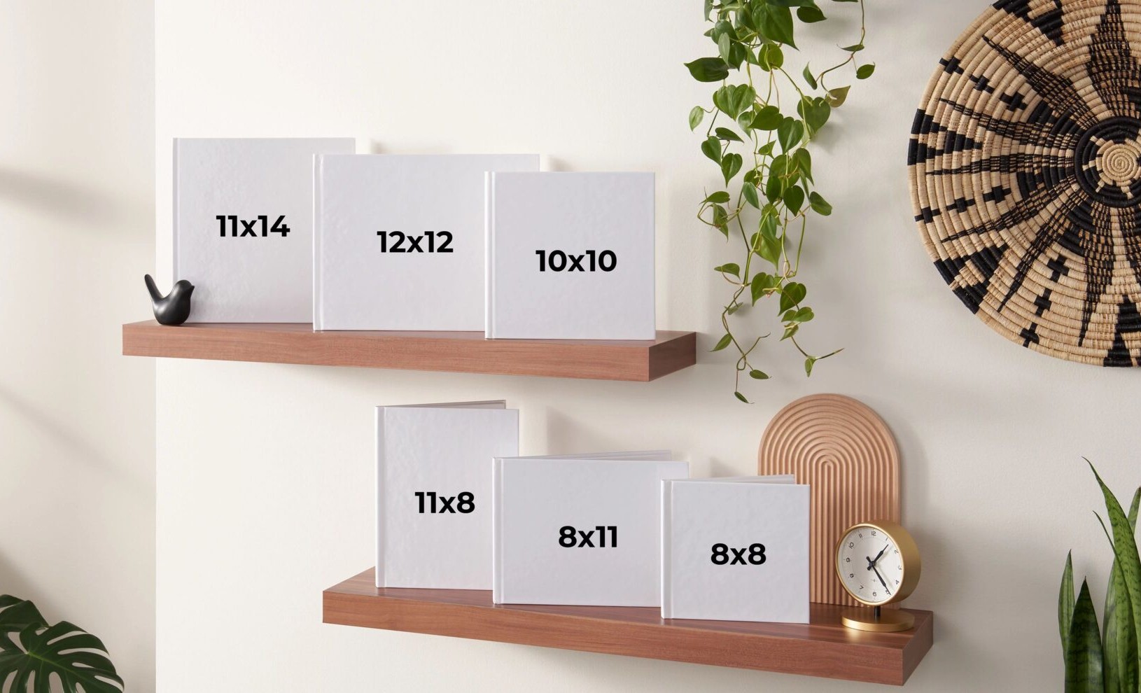 display comparing photo book sizes