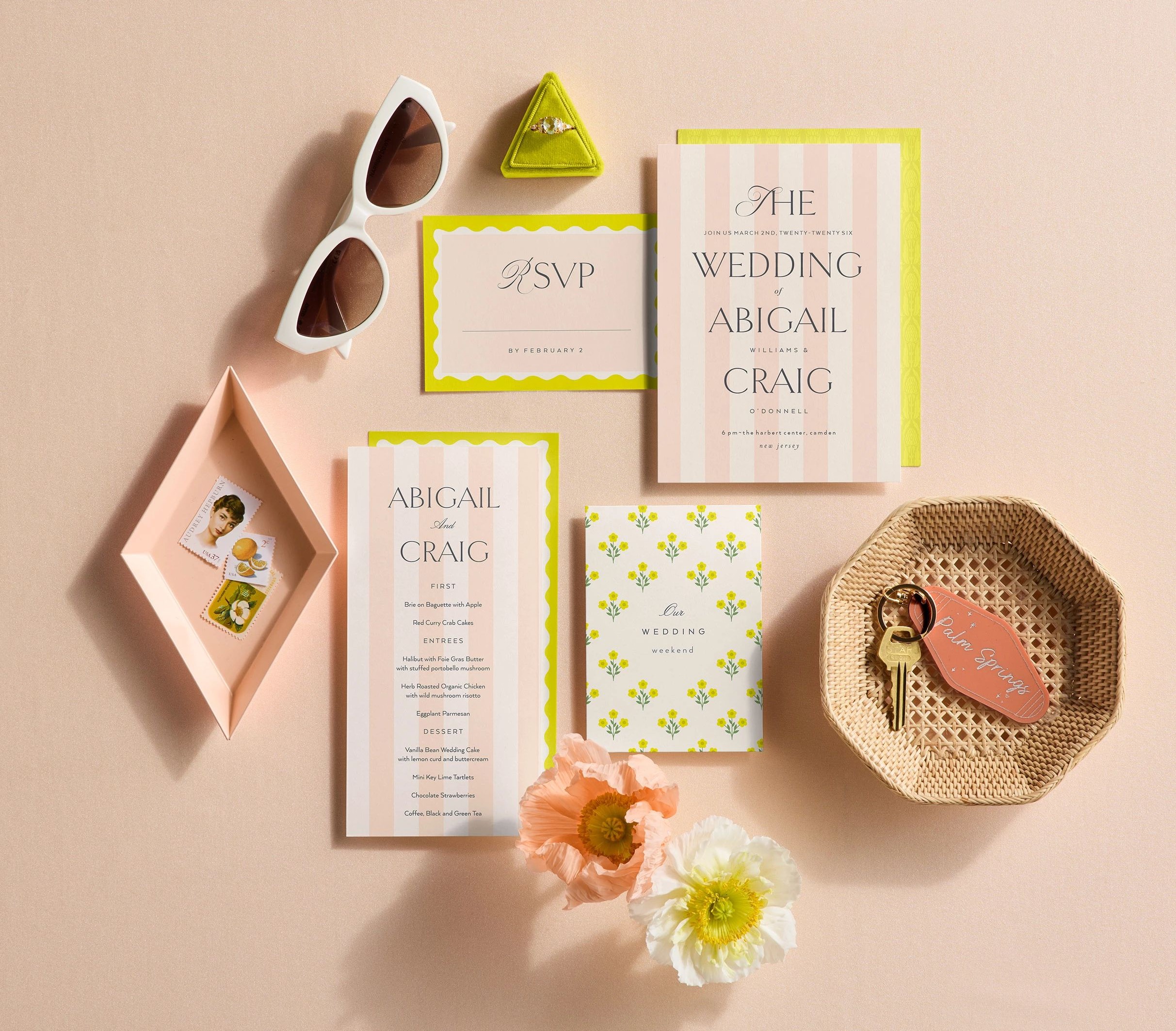 sunlit stripes design wedding invitation suite