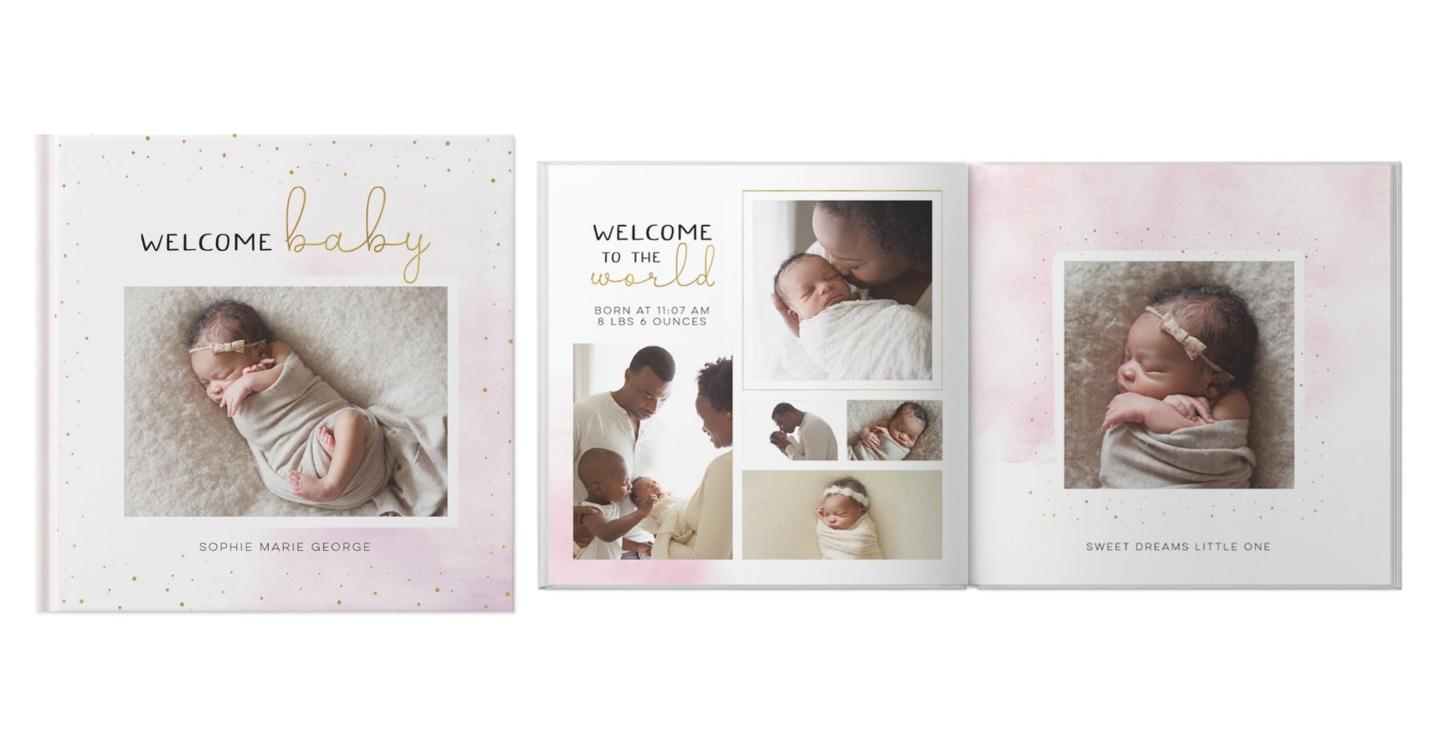Watercolor Baby Girl Photo Book design template