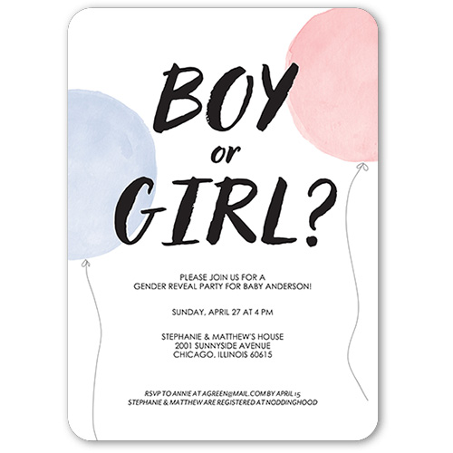boy or girl gender reveal baby shower invitation