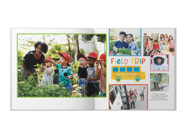 school yearbook page example with field trips and student activities