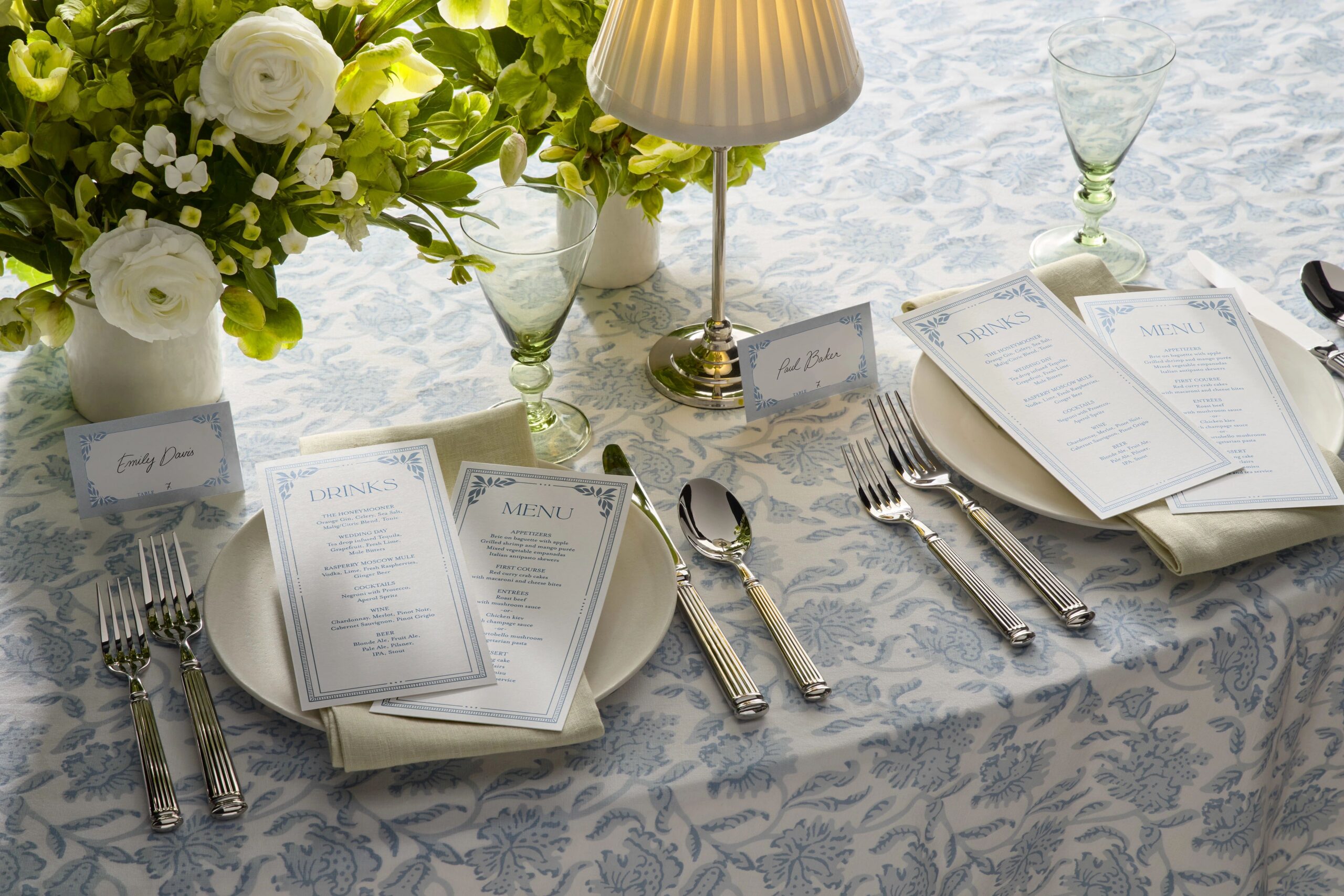 wedding place card and menu cards