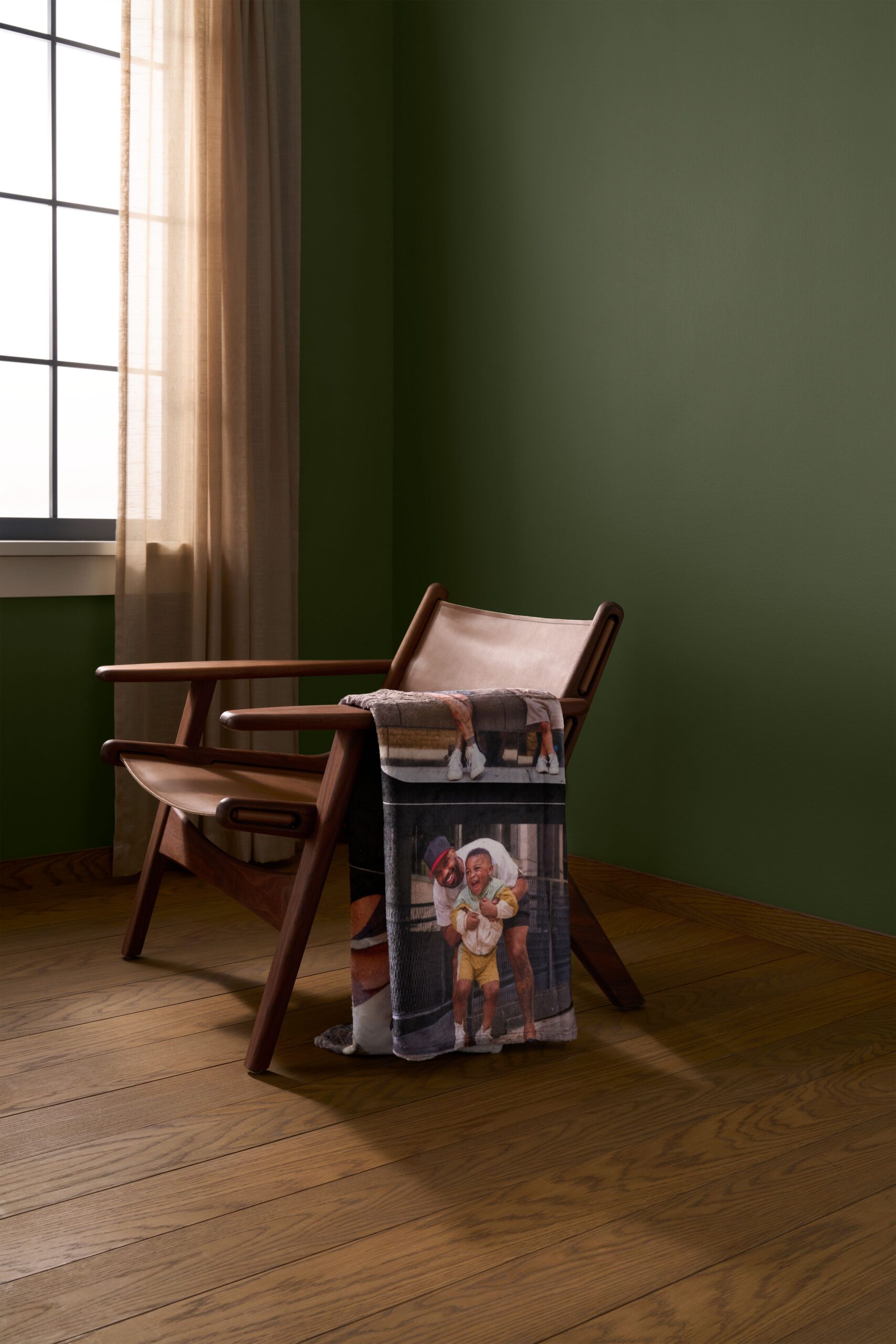 father's day photo blanket draped over a chair
