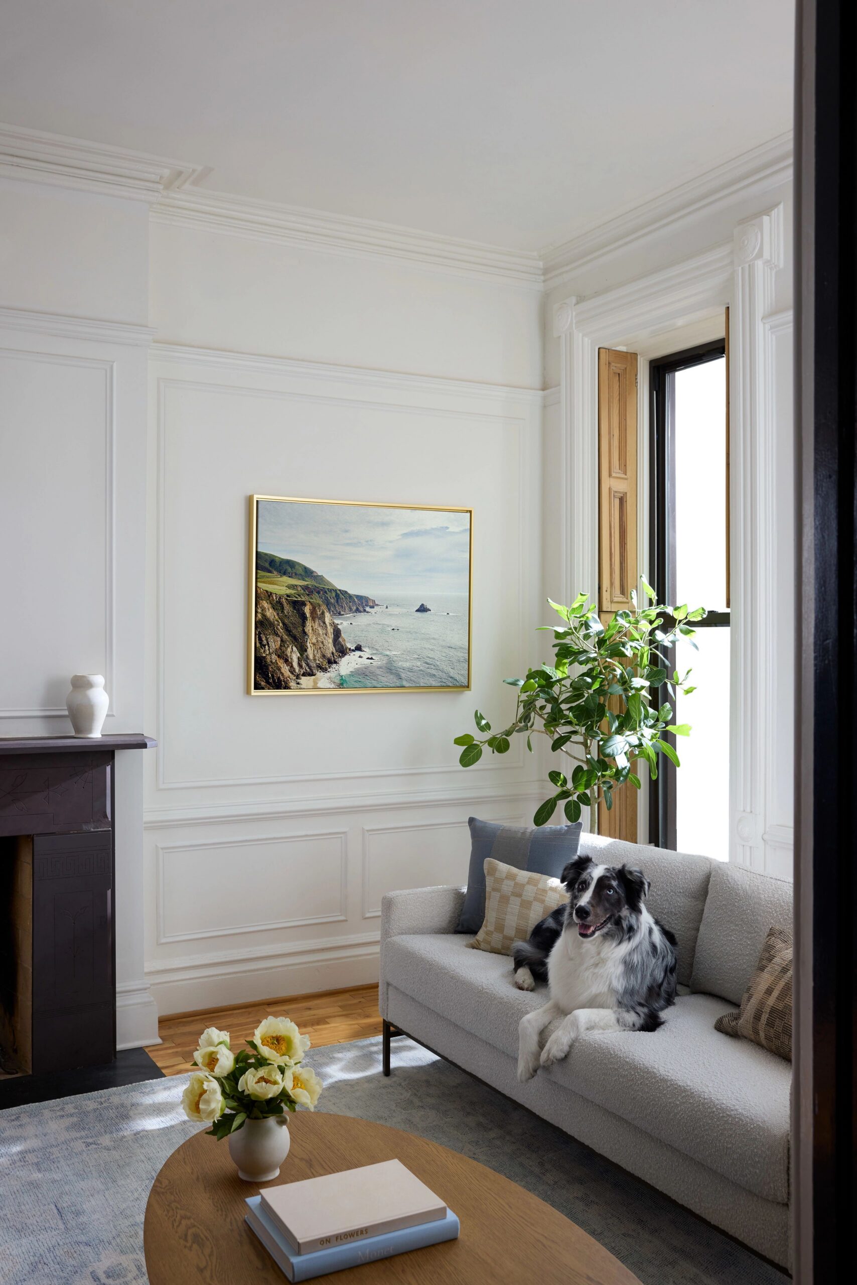 large canvas print of coastal photo in living room
