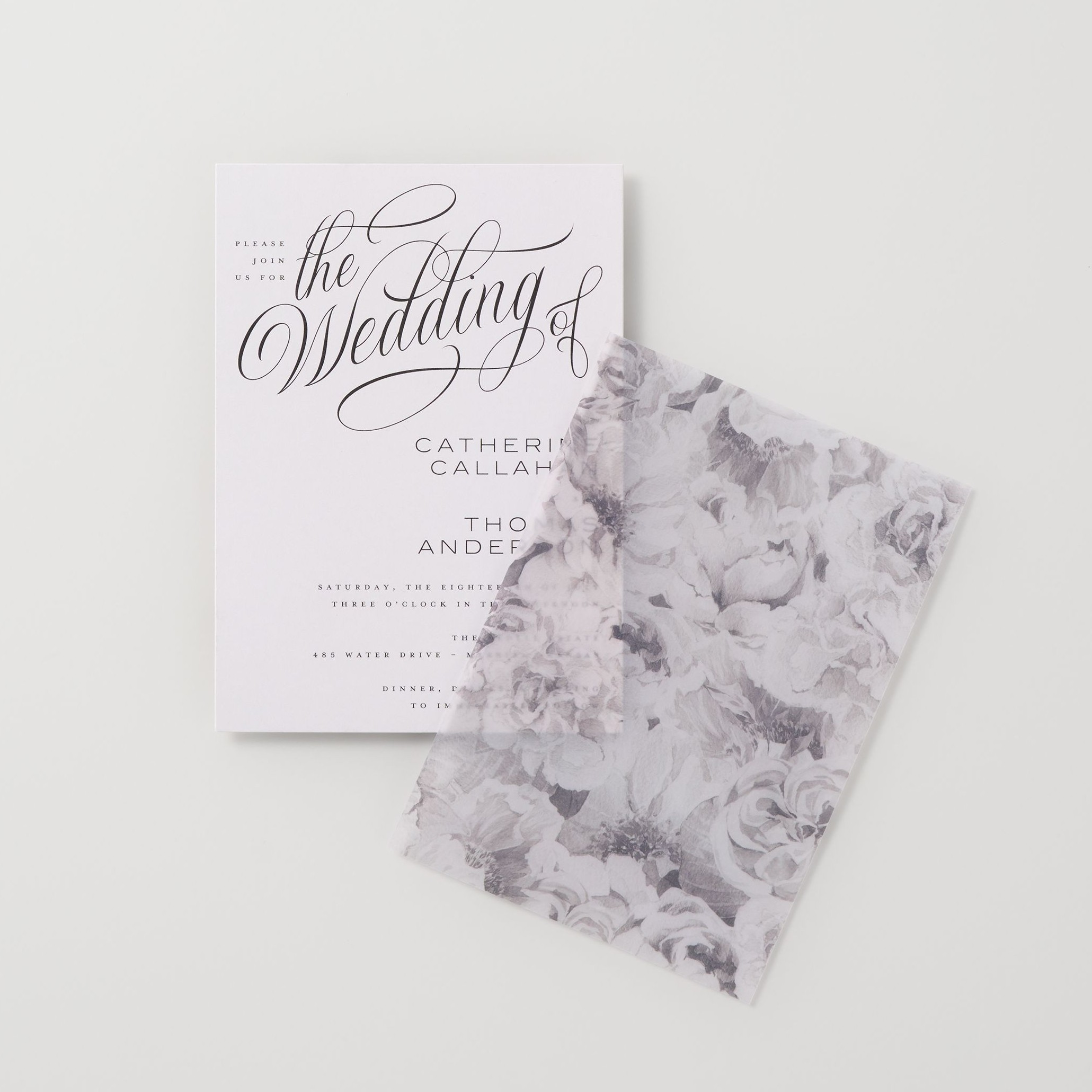 wedding invitation with sheer black vellum overlay