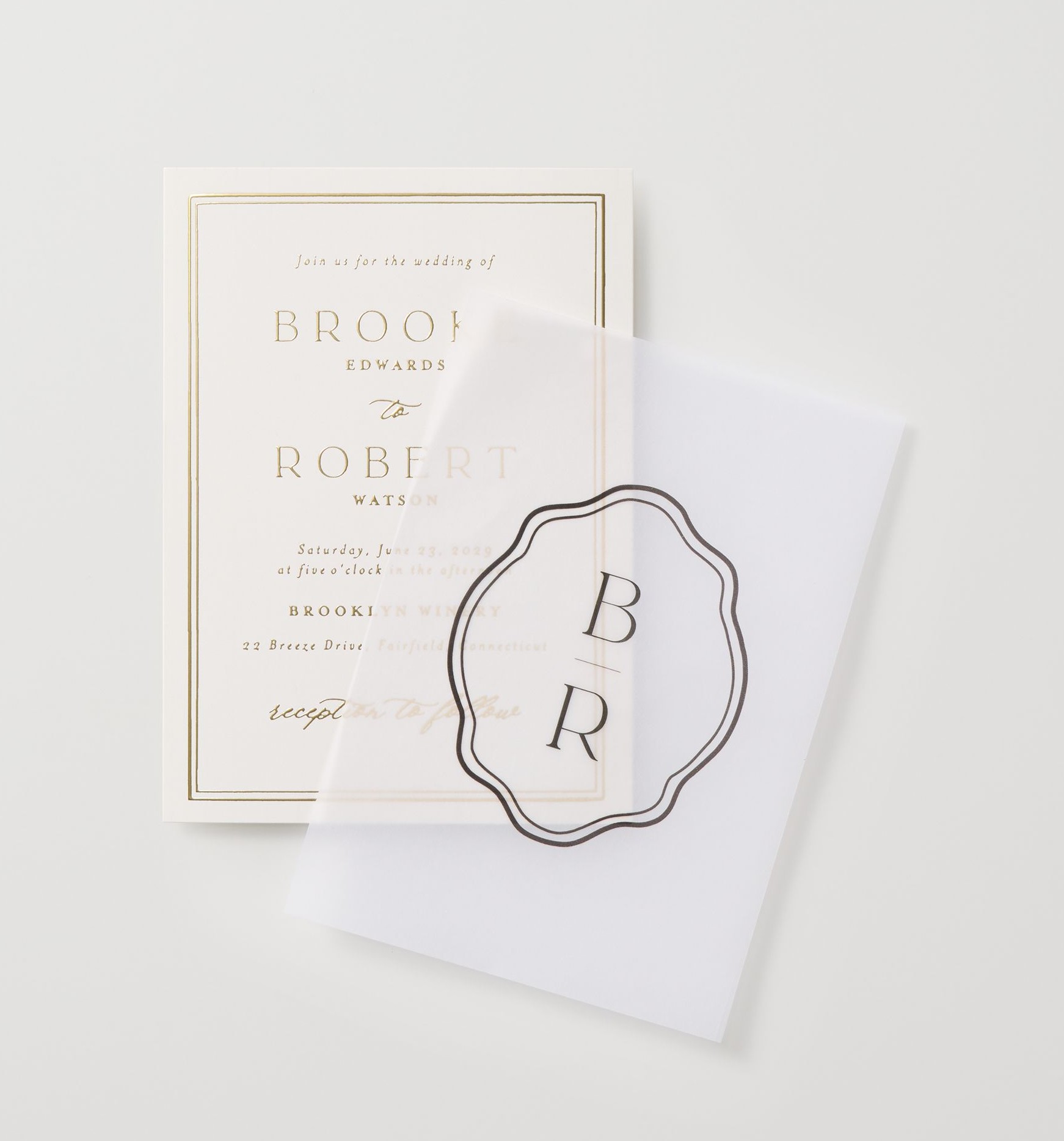 wedding invitation with vellum overlay