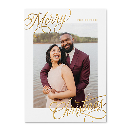personalized foil merry christmas card