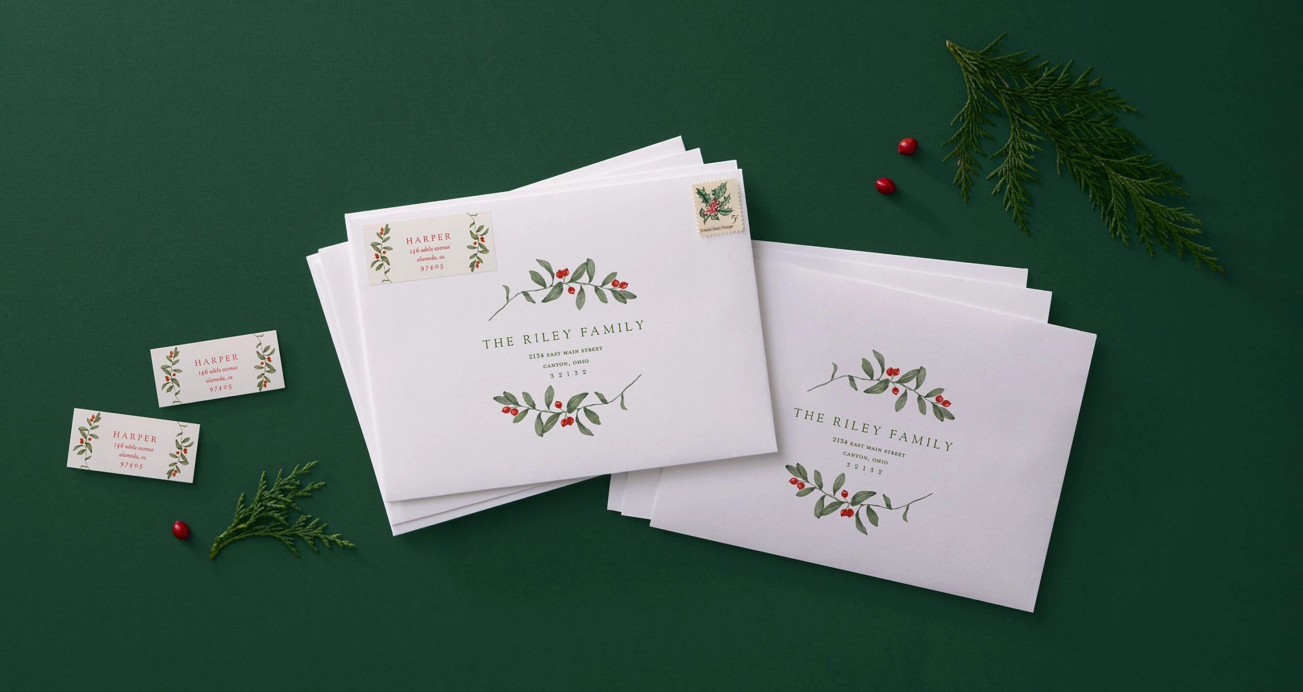 christmas card envelopes and address labels
