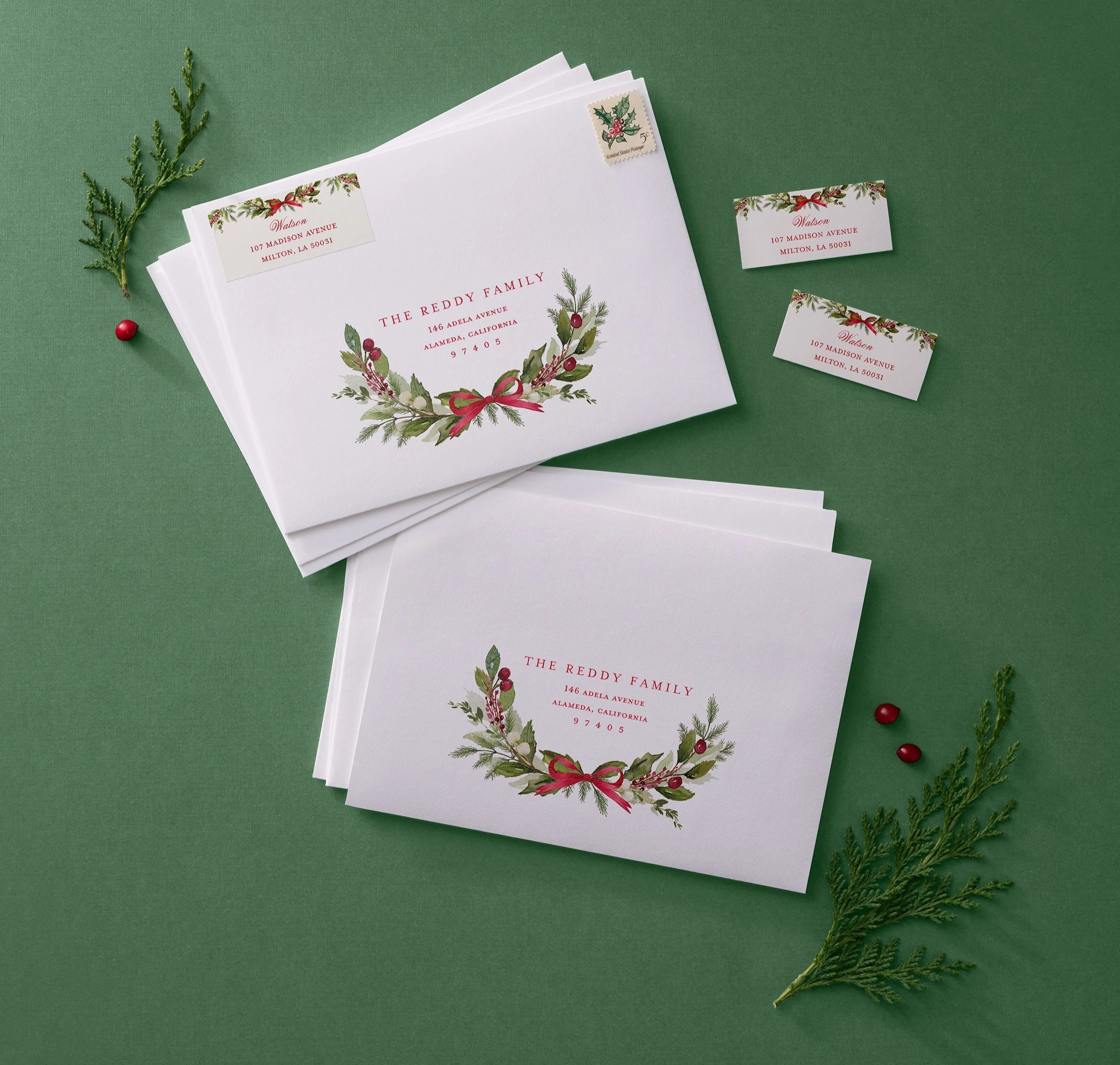 christmas card envelopes and address labels