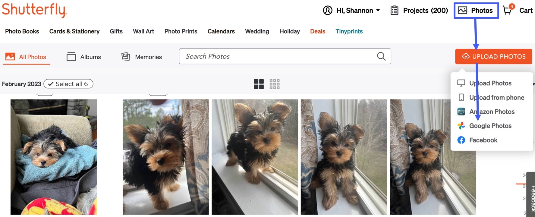 upload google photos to shutterfly