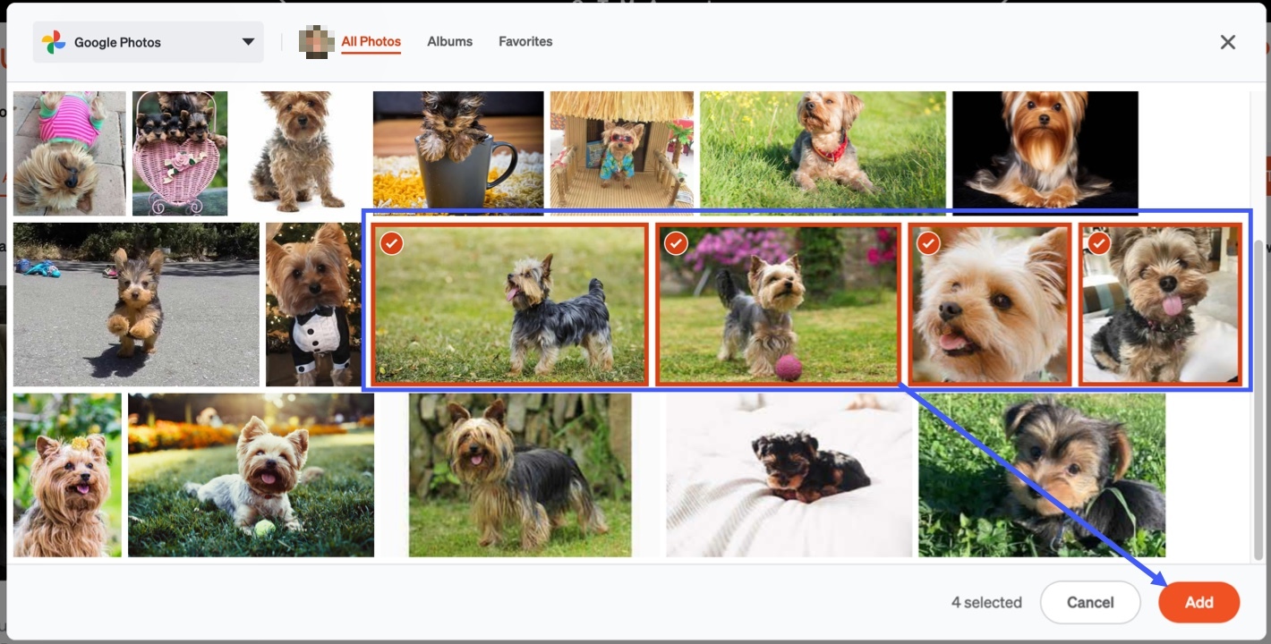uploading google photos to shutterfly