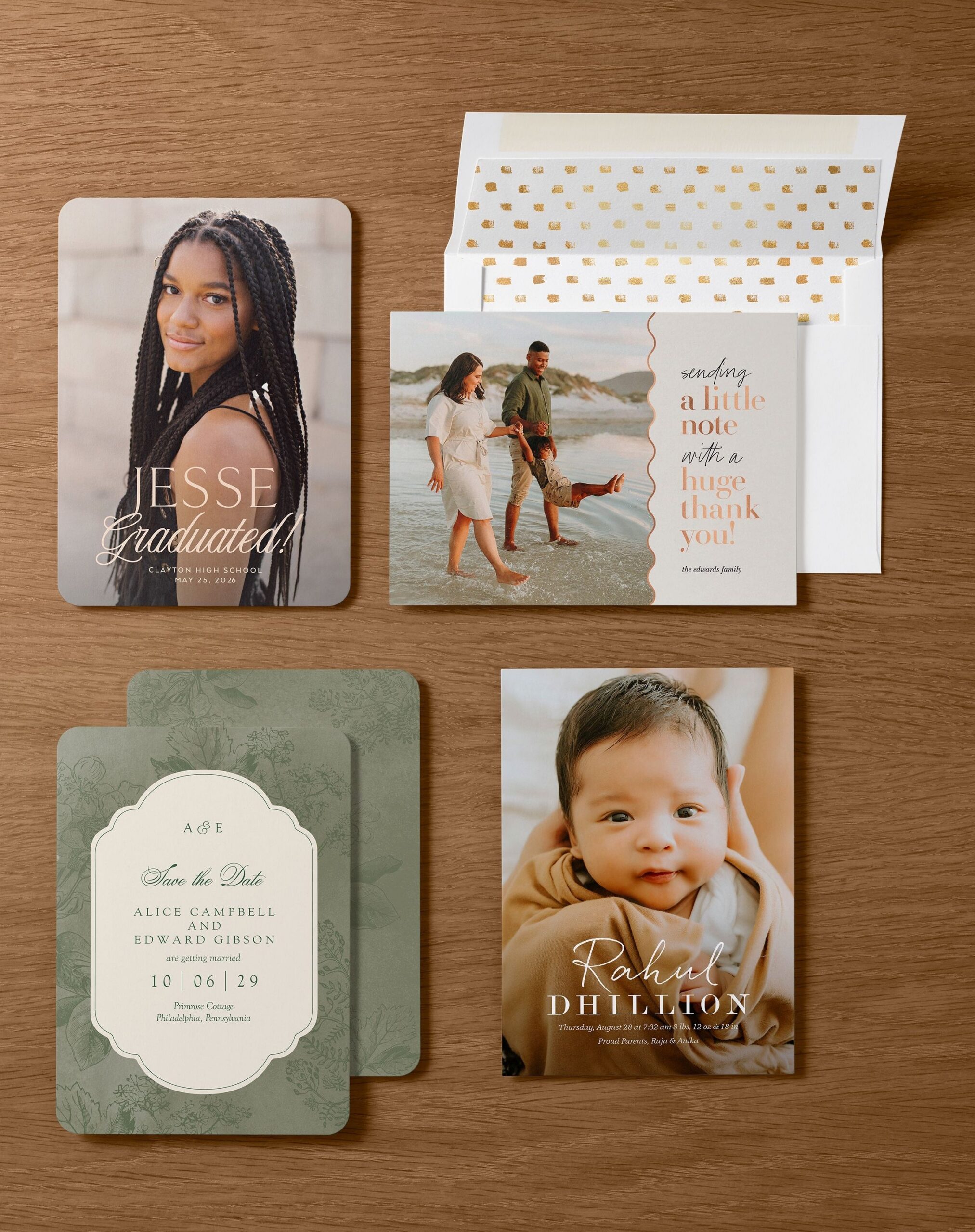 photo cards for graduation, wedding, and thank you cards