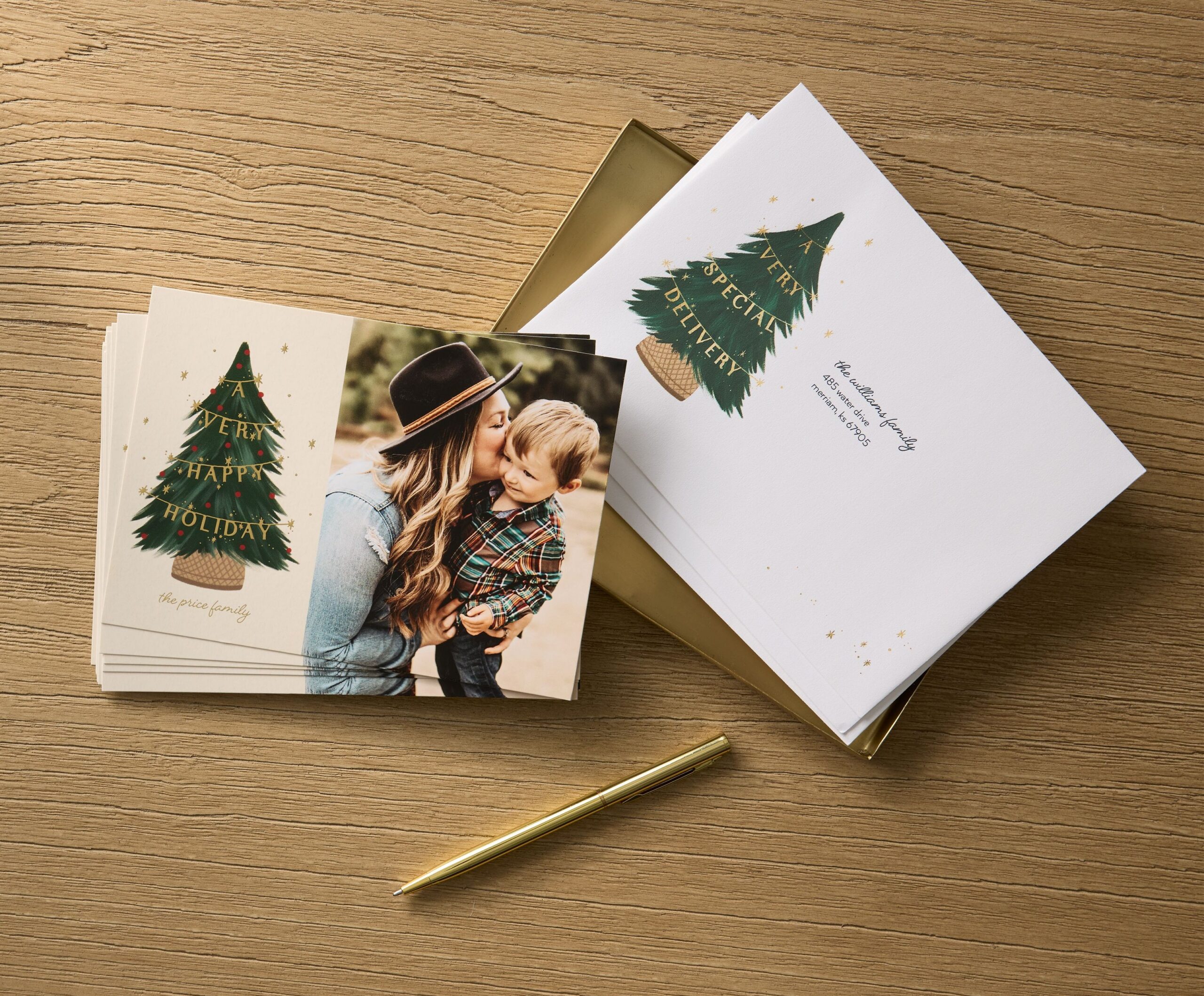 stack of christmas cards and envelopes