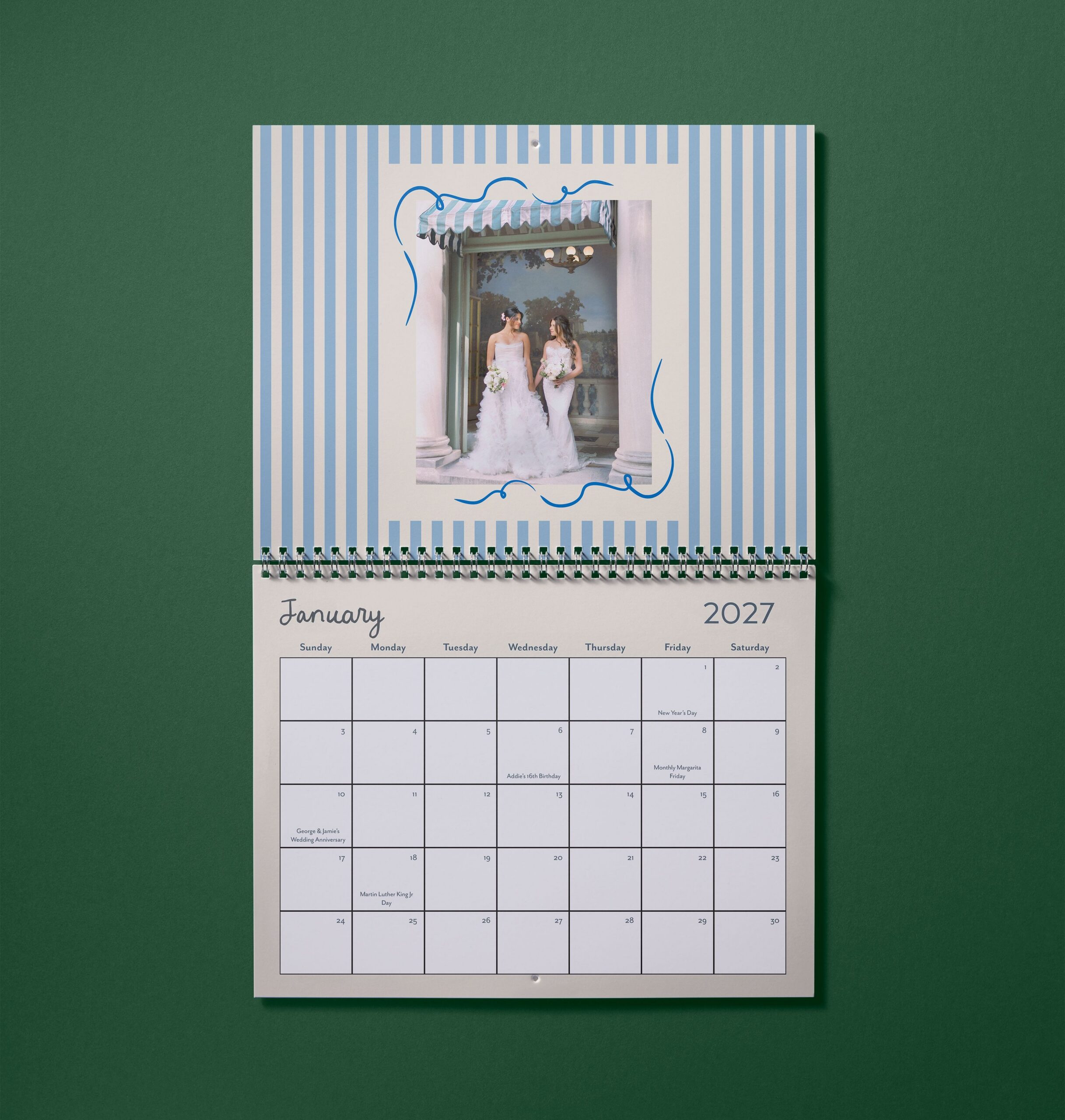 wall calendar with photo of brides