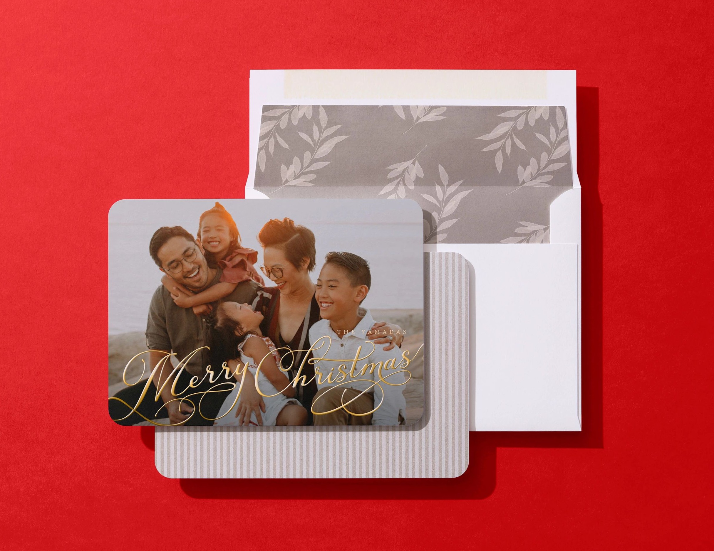 christmas card with white envelope and patterned envelope liner