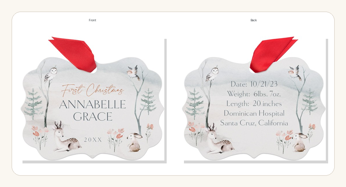 front and back of baby's first christmas ornament