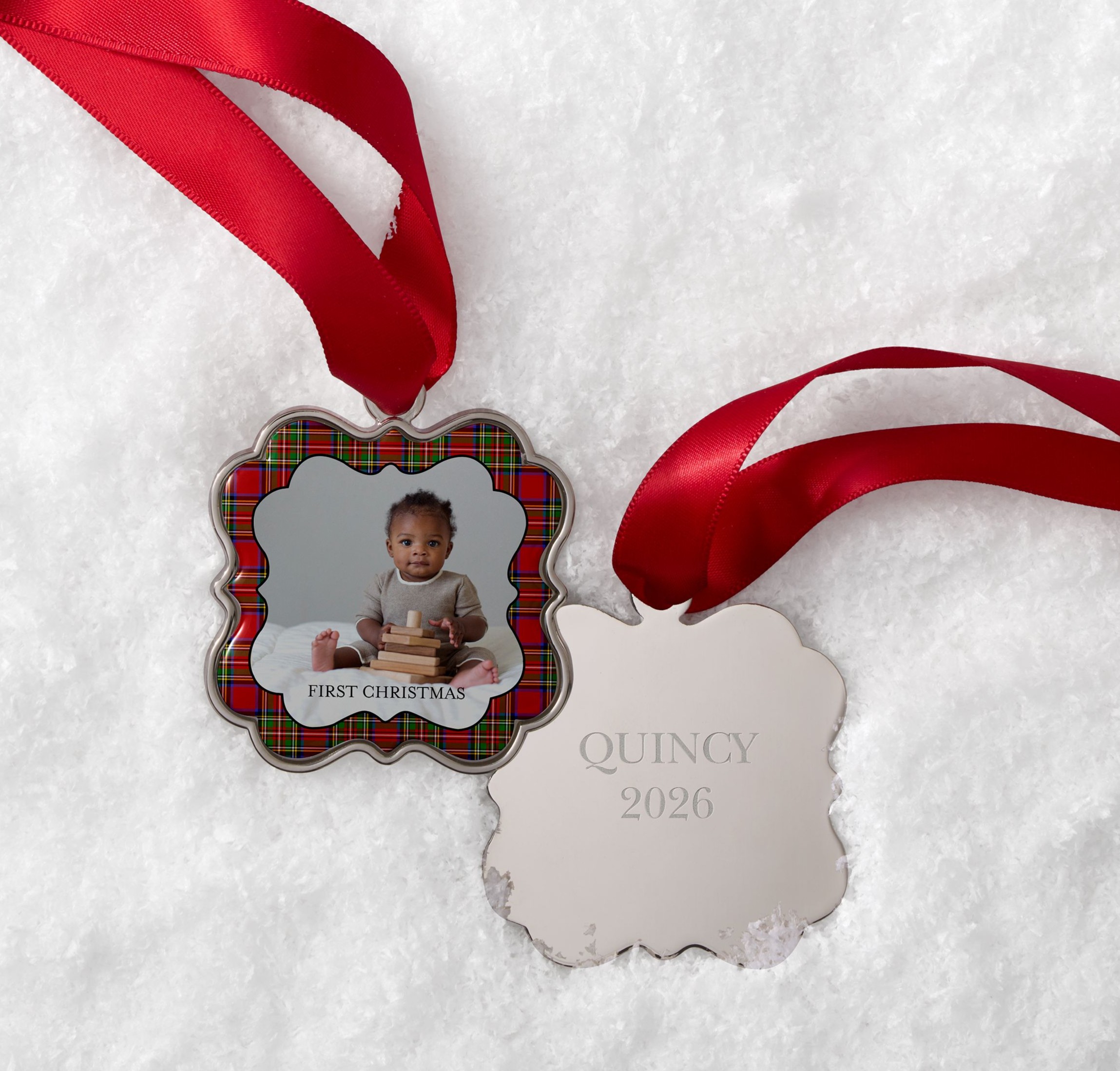 keepsake ornament with baby's first christmas design