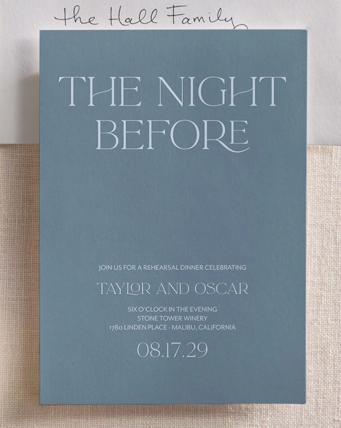 blue rehearsal dinner invitation