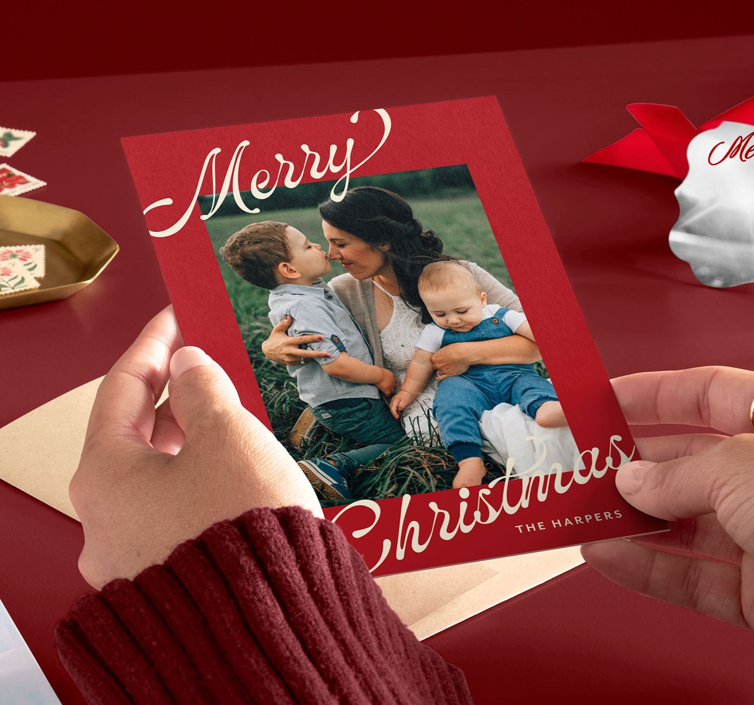 retro corners christmas card