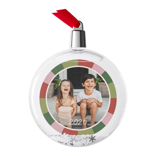 Merry Colorblock Snow Globe Ornament