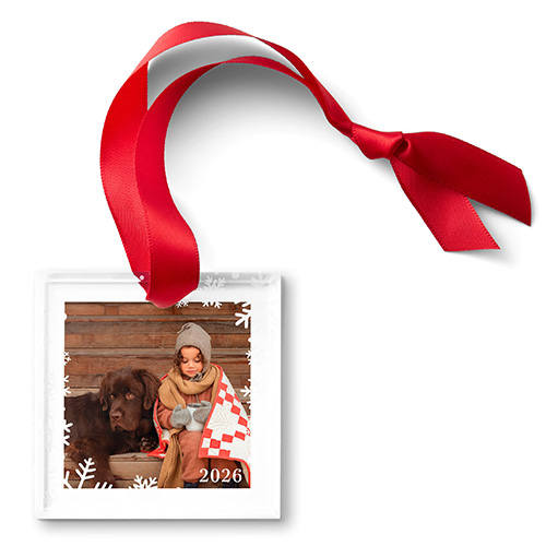 glass ornament with photo of young girl and dog