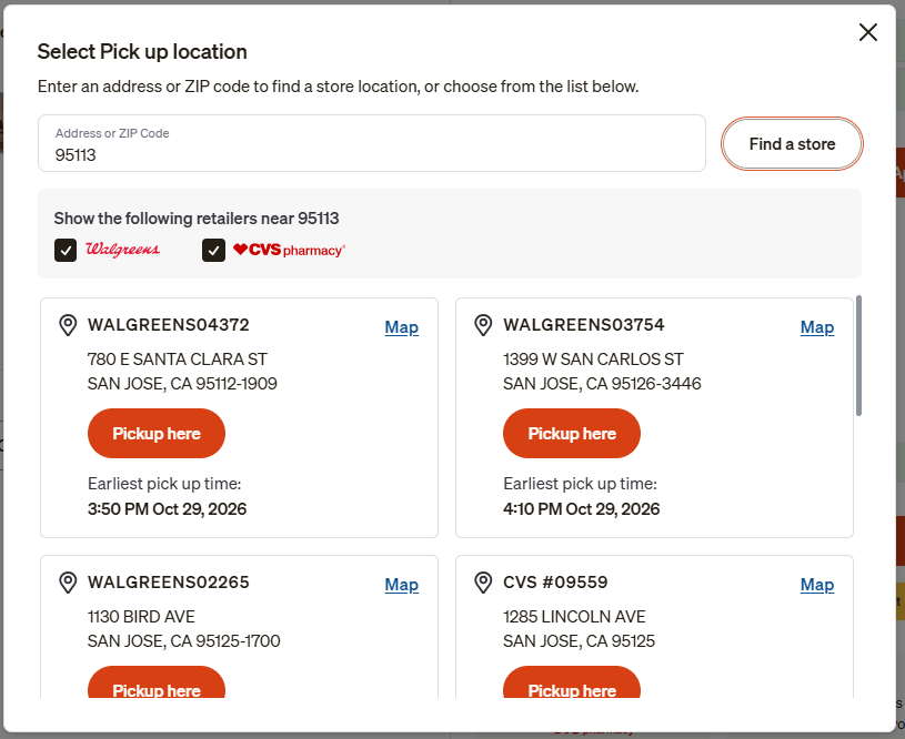 put in your zip code in your shutterfly cart to find where to pick up prints near you